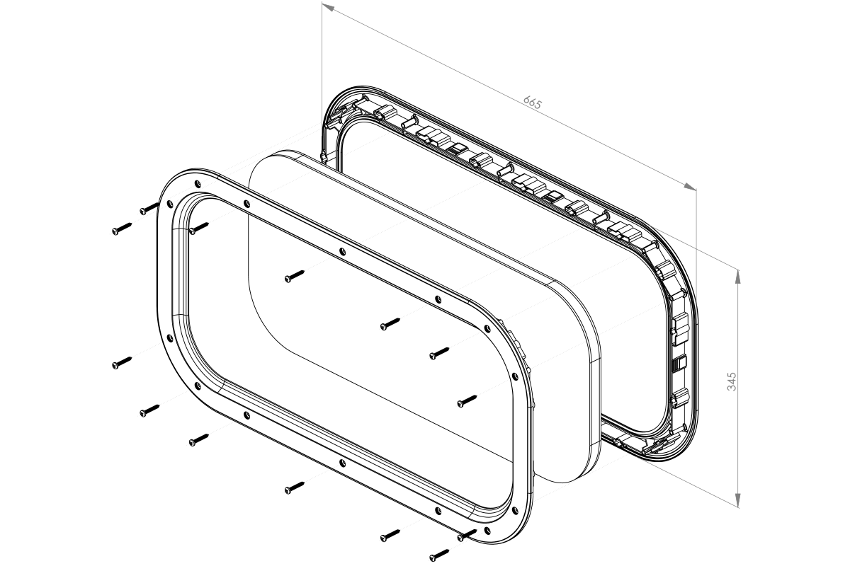 Technical drawing window i345 screws